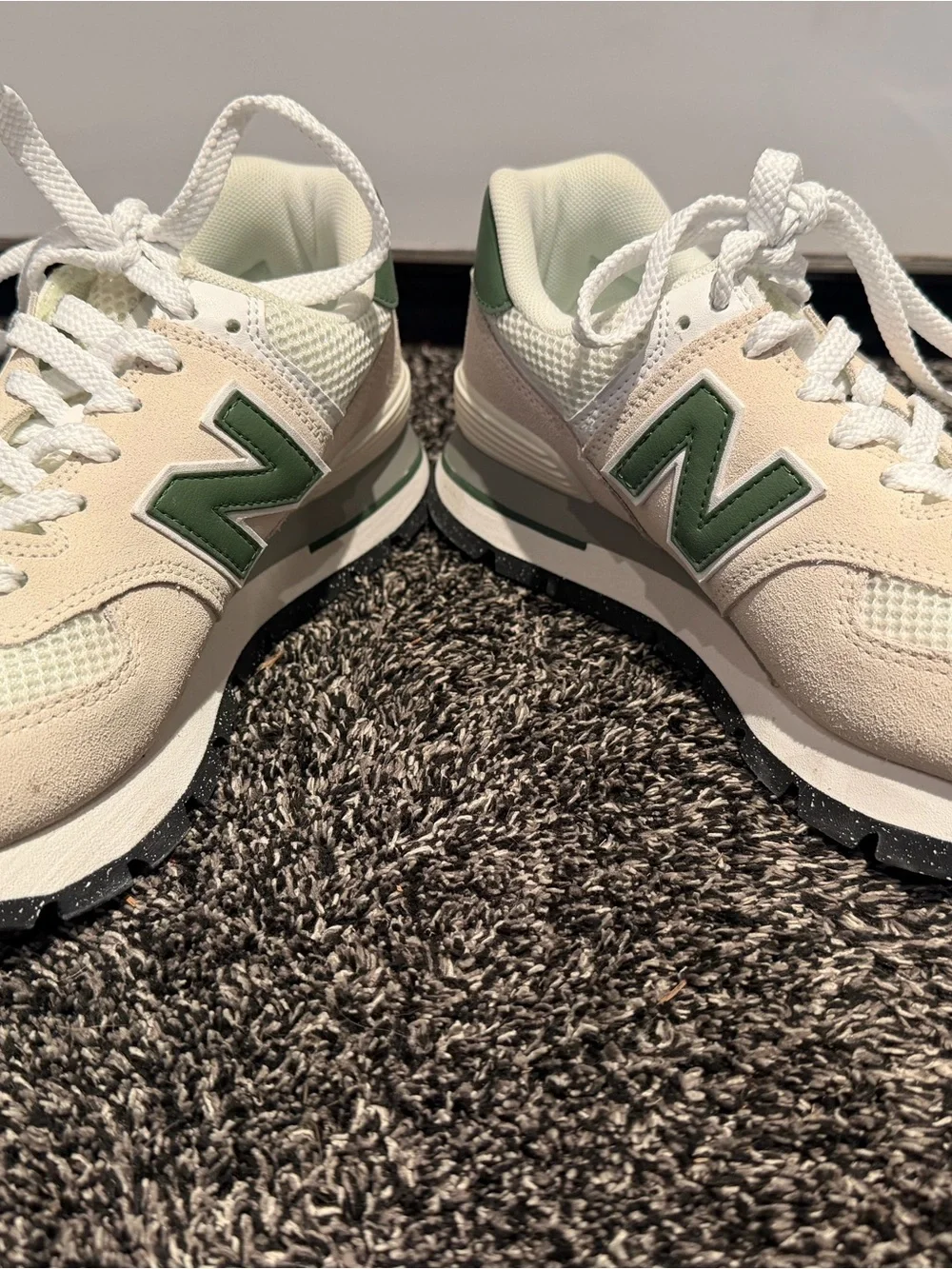 New Balance 574 Cream and Green Women's Athletic Sneaker